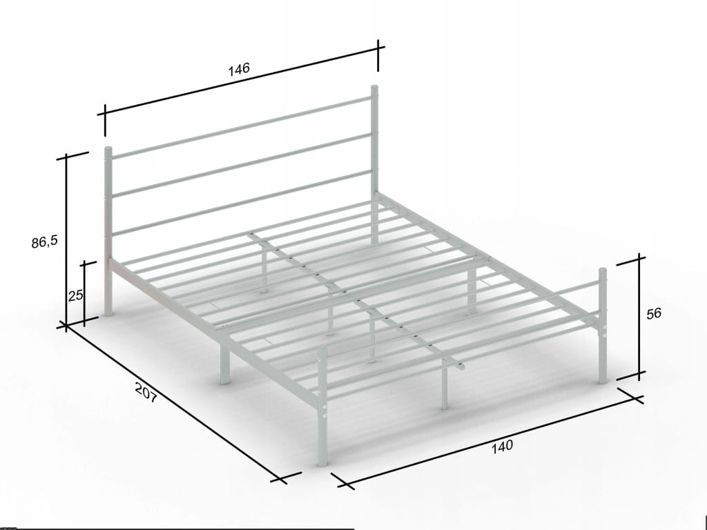 Łóżko metalowe 140x200 STEEL SERIES Szare