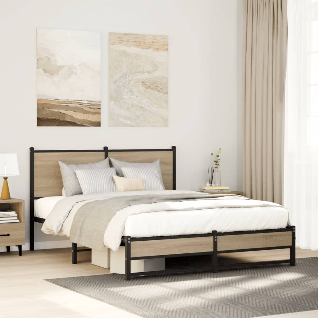 Łóżko Metalowe Młodzieżowe LOFT 140x200 Dąb Sonoma Wędzony