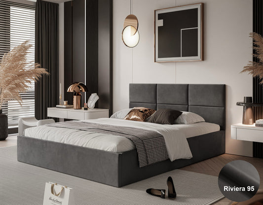 Łóżko tapicerowane podnoszone 140x200 LIZBONA z pojemnikiem na pościel