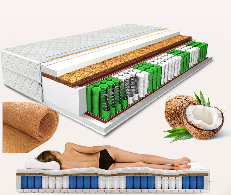 Materac Kieszeniowy Medical Pro Lateks 120x200 Kokos 18cm H2/H3 9 Stref