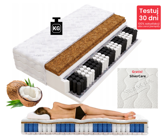 Materac Sprężynowy 160x200 Kieszeniowy H3/H5 MEDICAL HARD SILVER  z Kokosem 22cm 90kg+