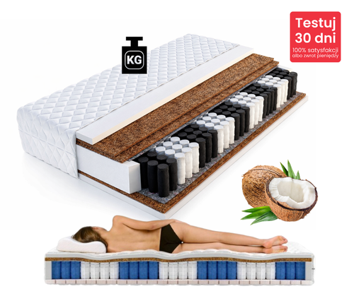 Materac Sprężynowy 160x200 Kieszeniowy H4/H5 MEDICAL HARD BIS z 3x  Kokosem 24cm 100kg+