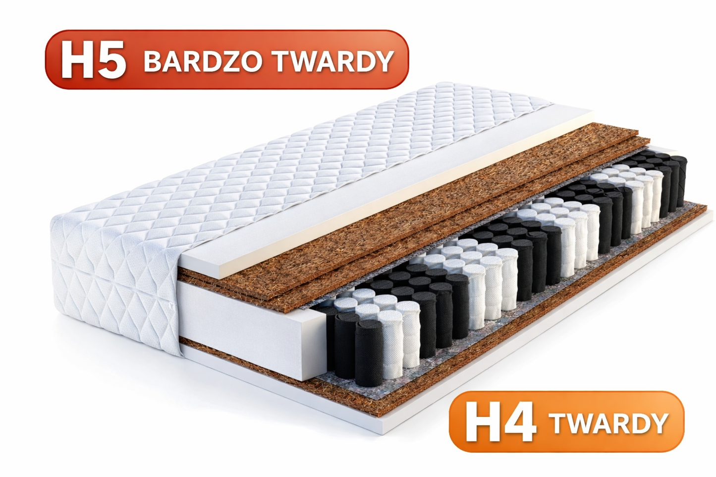 Materac Sprężynowy 160x200 Kieszeniowy H4/H5 MEDICAL HARD BIS z 3x  Kokosem 24cm 100kg+