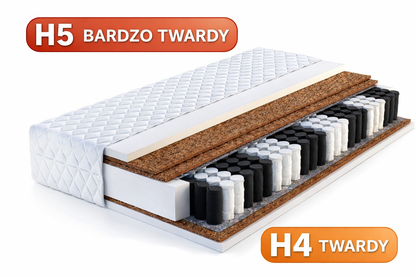 Materac Sprężynowy 160x200 Kieszeniowy H4/H5 MEDICAL HARD BIS z 3x  Kokosem 24cm 100kg+